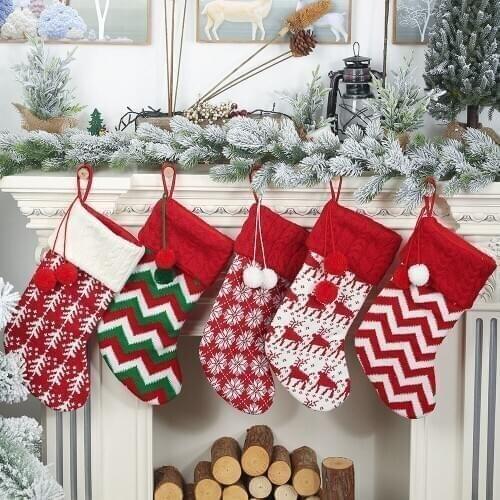 Christmas Stockings Knitted Candy Bag Gift Kids Elk Candy Bag Xmas Noel Decoration for Home Christmas Tree Ornaments