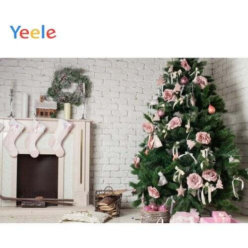 Christmas Tree Brick Wall Fireplace Sock Flower Decoration Backdrop Photography Custom Photographic Background For Photo Studio