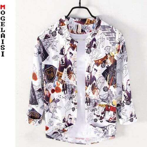 Fashion Printed shirt for men linen cotton long sleeve tops mens clothing 2021 2022 Autumn New camisa masculina 526