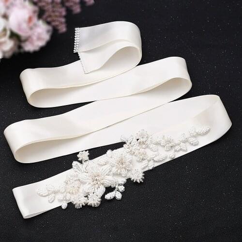 S484 Handmade White Pearl Flower Bridal Belt Wedding Accessories Simple Fashion WomenS Sash Girl Decorations Evening Dress Belt