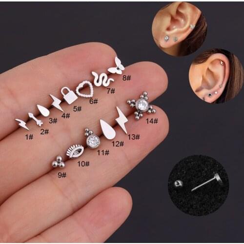 1PC Fully Stainless Steel Small Cartilage Stud Earring Cubic Zirconia Helix Tragus Conch Screw Back Earring Piercing Jewelry