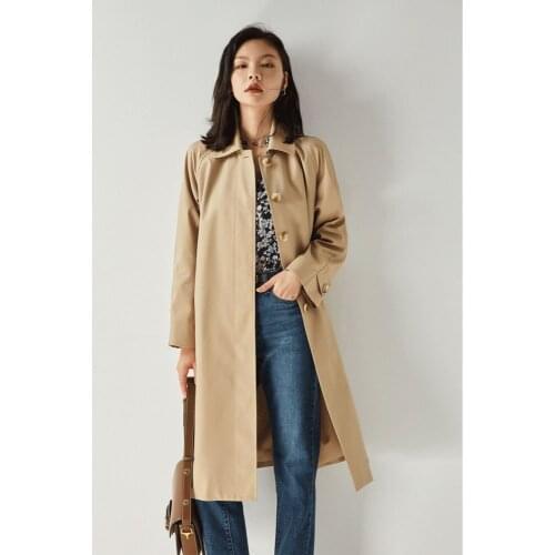 Windbreaker Womens Mid-length Autumn Style Khaki Japanese Casual Temperament Commuter Raglan Simple Wrinkle-resistant Jacket