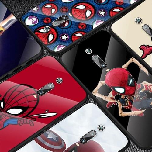 Marvel Cute Spiderman For Xiaomi Redmi K40 K30 K20 9T 9C 9A 9 8A 7 Pro Plus Tempered Glass Luxury Cover Phone Case