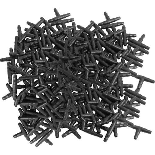 Drip Irrigation Barbed Connectors, Universal Barbed Tee Fittings 100Pcs, Fits 1/4 inch Drip Tubing (4/7mm Tee Pipe)