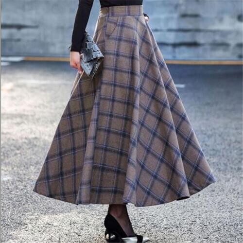 Plus Size 3XL High Waist Skirts faldas mujer moda 2019 Women Maxi Wool Skirt Elastic Waist Elegant Office Lady Long Plaid Skirts