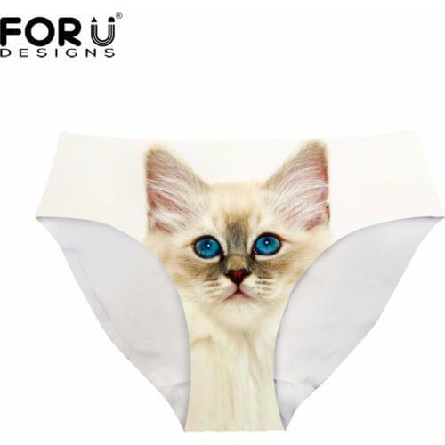 FORUDESIGNS 3D Cute Animal Cat Printed Women Panties Casual Seamless Briefs Underwear for Ladies Newest Girls Lingerie Intimates