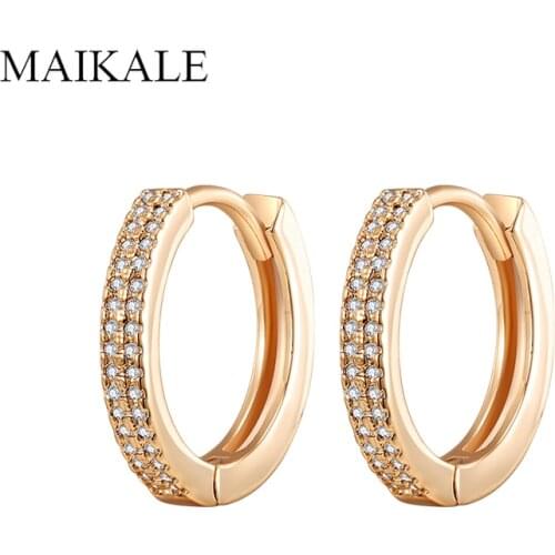 MAIKALE Classic Hoop Earrings Micro-wax Cubic Zircon 585 Rose Gold Round Circle Earrings Wedding Anniversary Jewelry Gifts