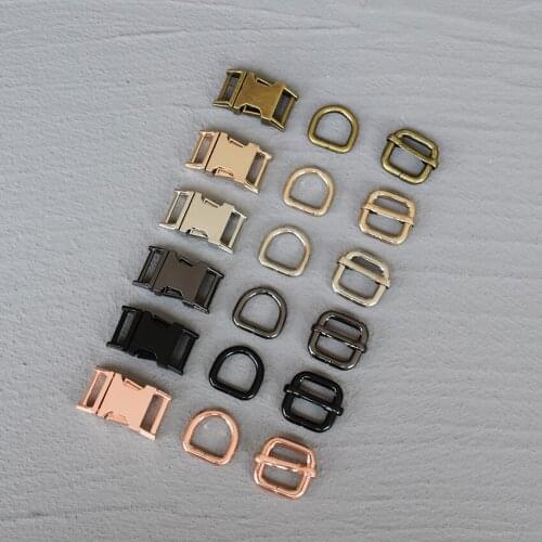 100 Sets 15mm Metal Straps Slider D Ring Release Belt Buckle for Pet Dog Collar Paracord Sewing Accessory Strong Hardware 15-3S