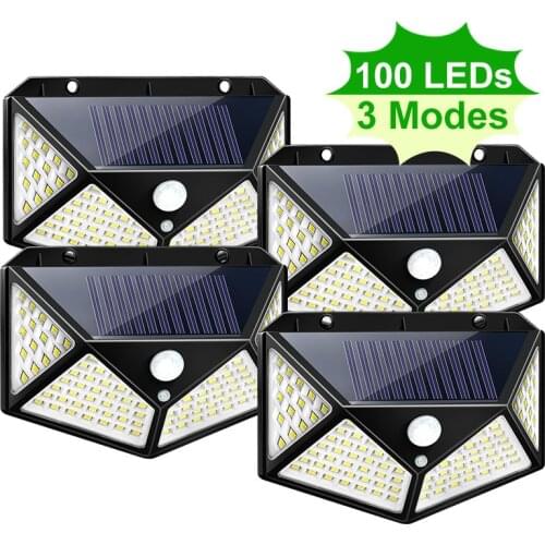 100 LED Solar Light Outdoor Solar Lamp Powered Sunlight Waterproof PIR Motion Sensor Street Light for Garden Decoration