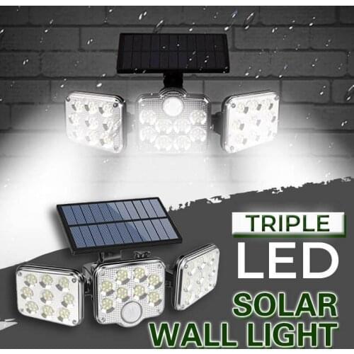 122 138 LED Solar Lights Outdoor 3 Head Motion Sensor 270 Wide Angle Illumination Waterproof Remote Control Wall Lamp