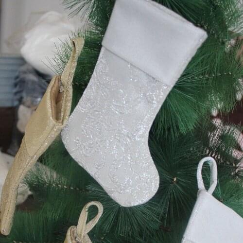 3D Embossed Shiny Glitter Sparkle Body Mini Christmas Stocking Silvery/Gold Christmas Sock P4325