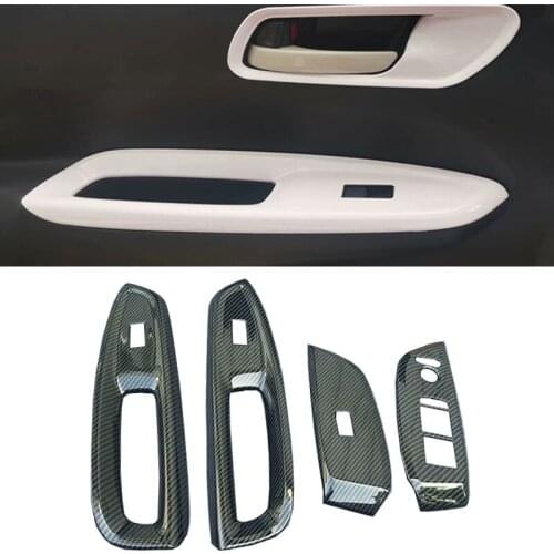 For Honda Fit Jazz GR 2020 2021 carbon fiber right inner armrest door and window glass lift switch button panel accessories 4pcs