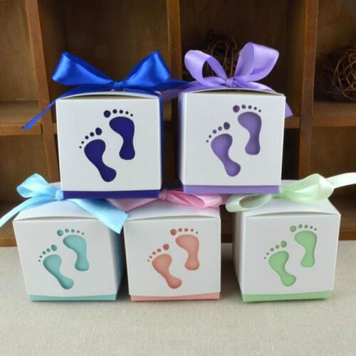 50pcs/lot Wedding Candy Box feet Shape Party birthday baking packing Supplies Baby Shower Favor Paper Gift Boxes