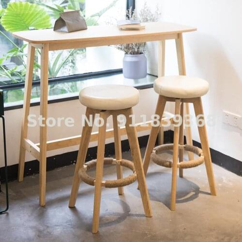 Bar Chair High Stool Household Solid Wood Bar Stool Modern Simple Rotation Creative European Front Desk Chair