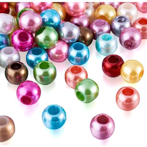 Pandahall 50pcs ABS Imitation Pearl Bead Plastic European Beads Large Hole Rondelle Bead for Jewelry Making 11.5~12x10mm Hole:5m