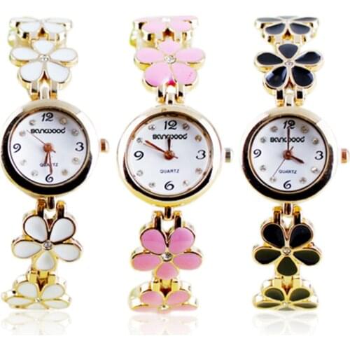 2018 -sale Korean Women Girl Fashion Daisies Flower Rose Golden Bracelet Wrist Watch