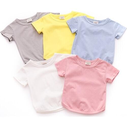 Kids T Shirts Girls Tops Children Short Sleeve Cotton T-shirts Summer Girls Clothes Casual Solid Color Girls Tees BC576