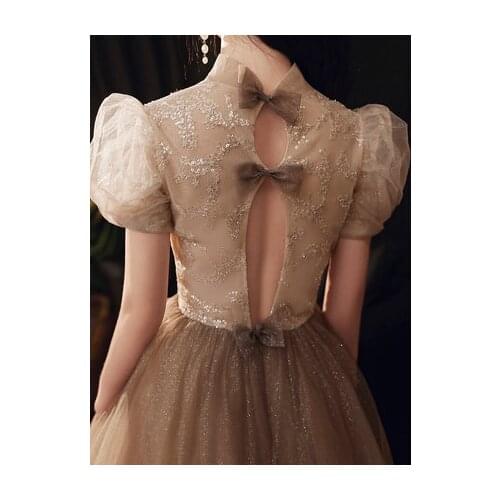 Bubble sleeve bowknot back stand collar veil long dress medieval Renaissance Victoria dress ball gown