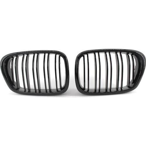 For BMW E39 5-Series 525i 528i 530i 540i 97-03 Gloss Black Double Slat Front Kidney Grilles Grill Left Right Side