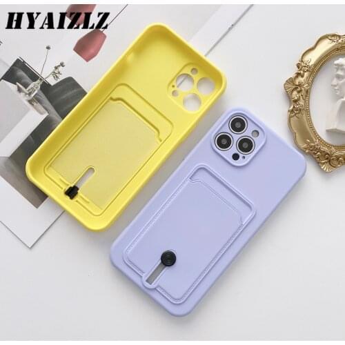 For iPhone 12 11 Pro Max XS XR SE 2020 7 8 Plus Card Holder Phone Case Candy Colors Soft Silicone TPU Camera Protection Cover