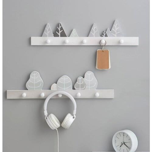 House Decor Wood Cartoon Key Holder Wall Shelves Coat Rack Wall Hanging Shelf For Kids Room Decor Hanger Hooks Door Hanger