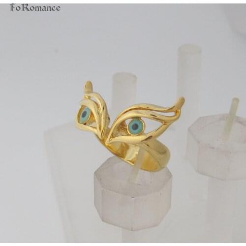 FoRomance / YELLOW GOLD OVERLAY GP EYE/ EVIL EYE PROTECTION FROM EVIL THINGS ENAMEL RING OPENED BASE FIT FOR FROM SIZE 8 to 10