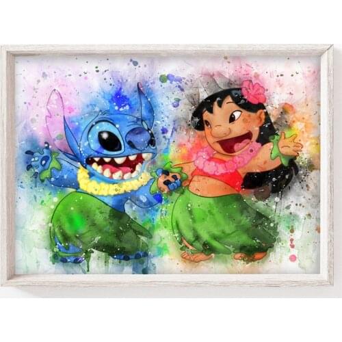 Disney Lilo And Stitch Canvas Painting Cartoon Watercolor Painting Wall Sticker Poster Kindergarten Room Home Decor Picture