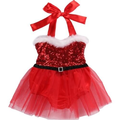 Newborn Toddler Baby Girls Rompers Santa Tutu Dress Christmas Outfits Costume Size 0-3T
