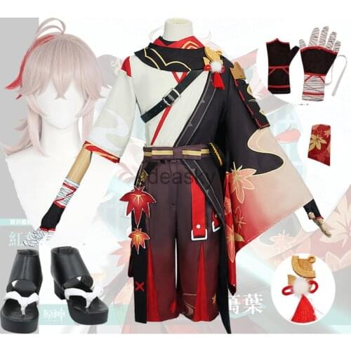 Cosplay Game Anime Genshin Impact Kaedehara Kazuha Cosplay Costume Kazuha Kimono Women Men Halloween Carnival Suit Wig Shoes
