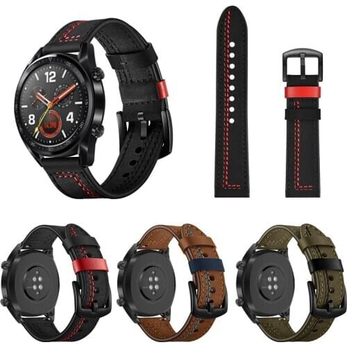 Leather WristBand For HUAWEI WATCH GT 2 46mm 42mm/GT Active/HONOR Magic Smartwatch Band Strap Bracelet Watchbands Black buckle