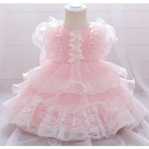 Lace Bow Lolita Layer Princess Wedding Kawaii Toddler Birthday Party Children Baptism Baby Girl Clothes Summer Dresses Vestidos