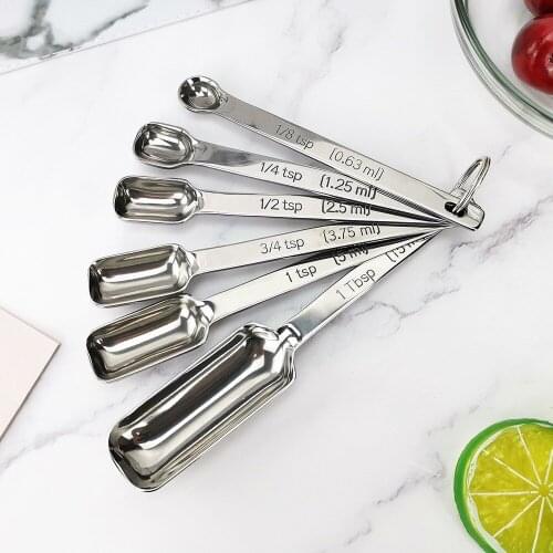 Kitchen Measuring Spoons Stainless Steel Spoons With Long Handle Engraved Measurements Coffee Sugar Scoop Teaspoon Kitchen Tools