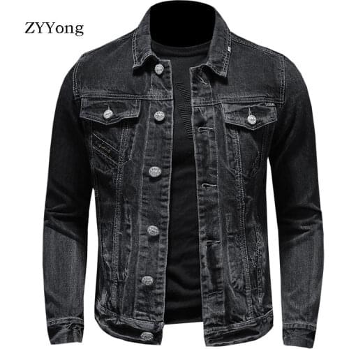Autumn Fashion Bomber Pilot Black Denim Jacket For Men Jeans Coats Single Breasted Motorcycle Casual Outwear Clothing Overcoat