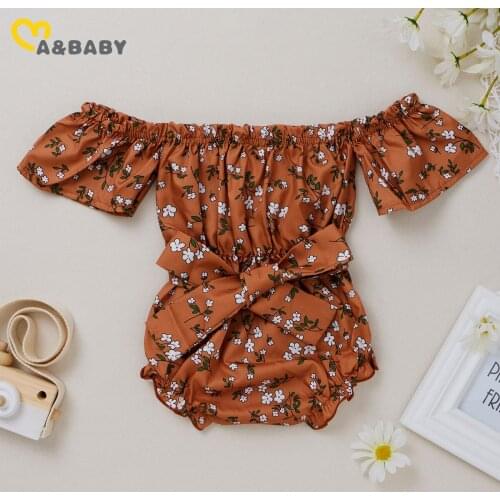 Ma&Baby 3-24M Summer Newborn Infant Baby Girls Ruffles Romper Flower Off Shoulder Bow Jumpsuit Playsuit Outfits