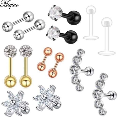 Miqiao Stainless Steel Earrings Ear Bone Nail Puncture Jewelry Hot Earrings Ear Clip Set Body Piercing Jewelry