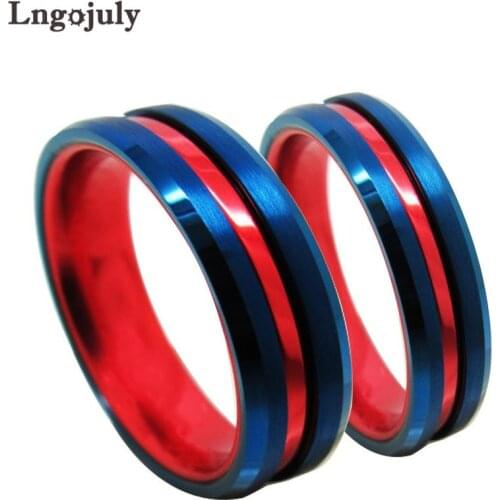 Fashion Blue&Red Couple Ring Tungsten Carbide Ring Wedding Ring Jewelry Engagement Wedding Tungsten Ring For Men Women Gifts