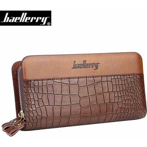 Double Zipper Men Wallets High Quality Leather Wallet Men Card Holder Crocodile pattern Male Clutch With Coin Pocket Money bag