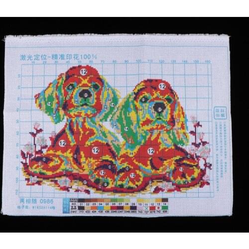 Cross Stitch Kits Fabric Embroidery 11CT Design Two Baby Dog 45 X