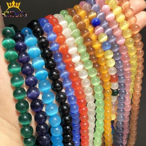 Natural Opal Stone Multicolor Cat Eye Round Loose Beads For DIY Jewelry Making Bracelet Accessories 15'' Pick Size 4 6 8 10 12mm