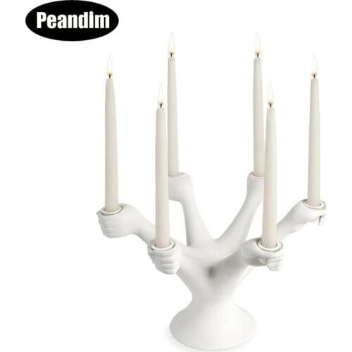 PEANDIM 6 Arms Candle Holders White Candelabum Ornaments For Wedding Centerpieces Home Dinner Candlelight Candlestick Props