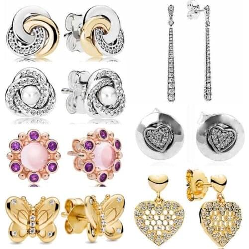 Original Luminous Love Knot Honeycomb Lace Interlinked Circles Earring 925 Sterling Silver Earrings For Women Pandora Jewelry