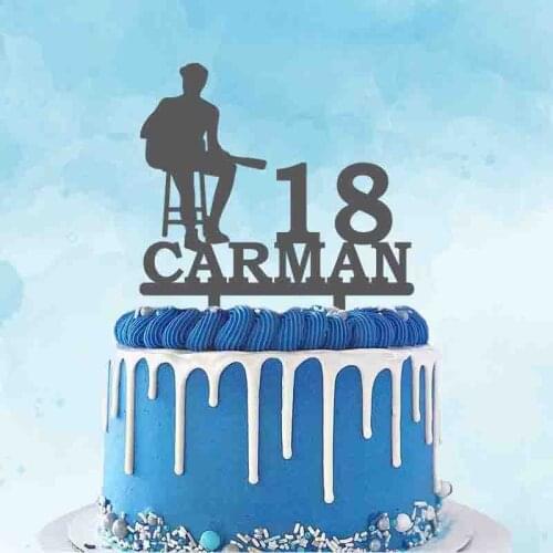 Personalized Music Guitar Cake Topper Custom Name Age Man Playing Guitar Topper For Guitarist Birthday Party Cake Decoration