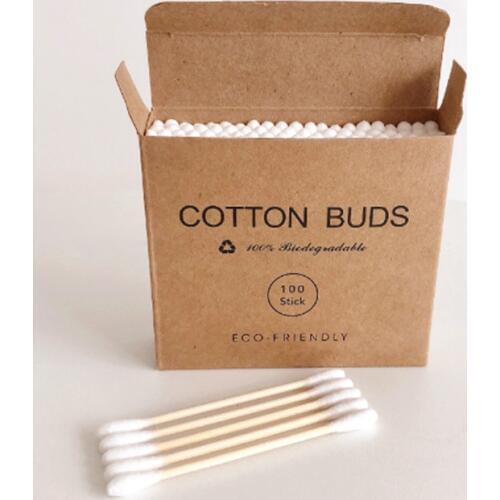 Plastic-Free 100Pcs/Box Double Head Bamboo Cotton Buds Adults Makeup Cotton Swab Wood Sticks Nose Ears Cleaning Health Care Tool
