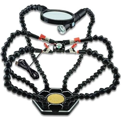 Soldering Helping Hands Third Hand Soldering PCB Holder Tool with USB Flashlight Magnifying Welding Station Tool for DIY RC Toys