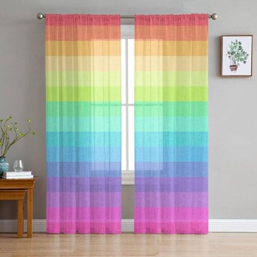 Rainbow Blue Yellow Stripes Window Curtains for Living Room Kitchen Door Curtain Sheer Curtains for Bedroom