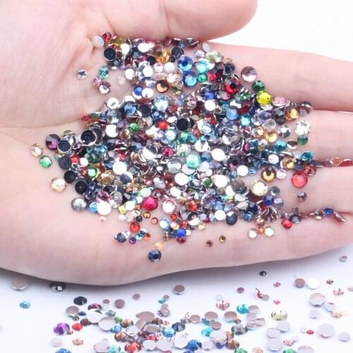 Mixed Colors Non Hotfix Resin Rhinestones 2-6mm And Mixed Sizes Round Flatback Glue On Stones DIY Nails Garment Supplies
