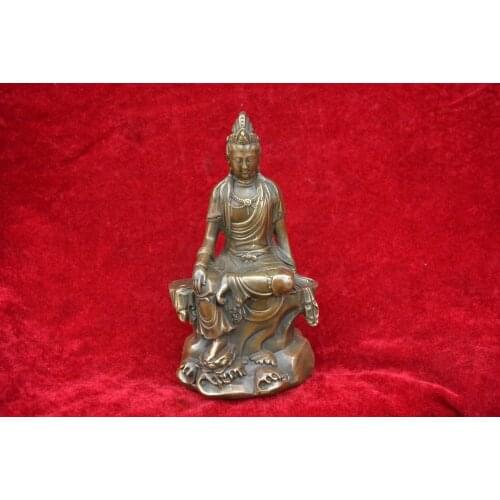Rare Qing Dynasty Guanyin enlightenment copper statue ,Free shipping