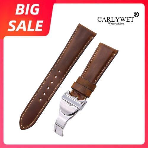 CARLYWET 20 22mm Luxury Durable Real Leather Replacement Wrist Watch Band Strap Belt Bracelet For Tudor Seiko Rolex Omega IWC