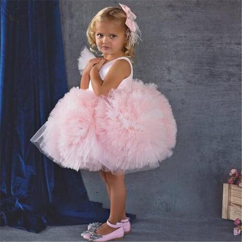 Pink Flower Girl Dresses with Big Handmade Flowers Girl Party Dresses Pageant Birthday Gowns