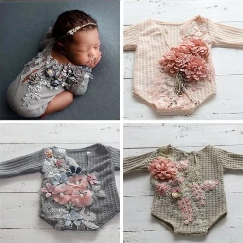Newborn Photography Props Baby Girl Embroidered Flower Clothes And Headband Photo Clothing Studio Shooting Accessories Outfits